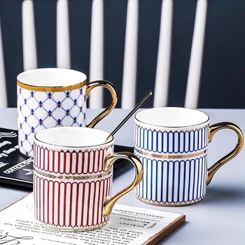 

European Style Luxury Gold Inlay Ceramic Mug Breakfast Cup Milk Cup for Home Office Drinkware Dropshipping Wholesale