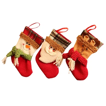 

Traditional Christmas Stockings Set of 3 Santa Reindeer Snowman with Snowflake Christmas Party Gift