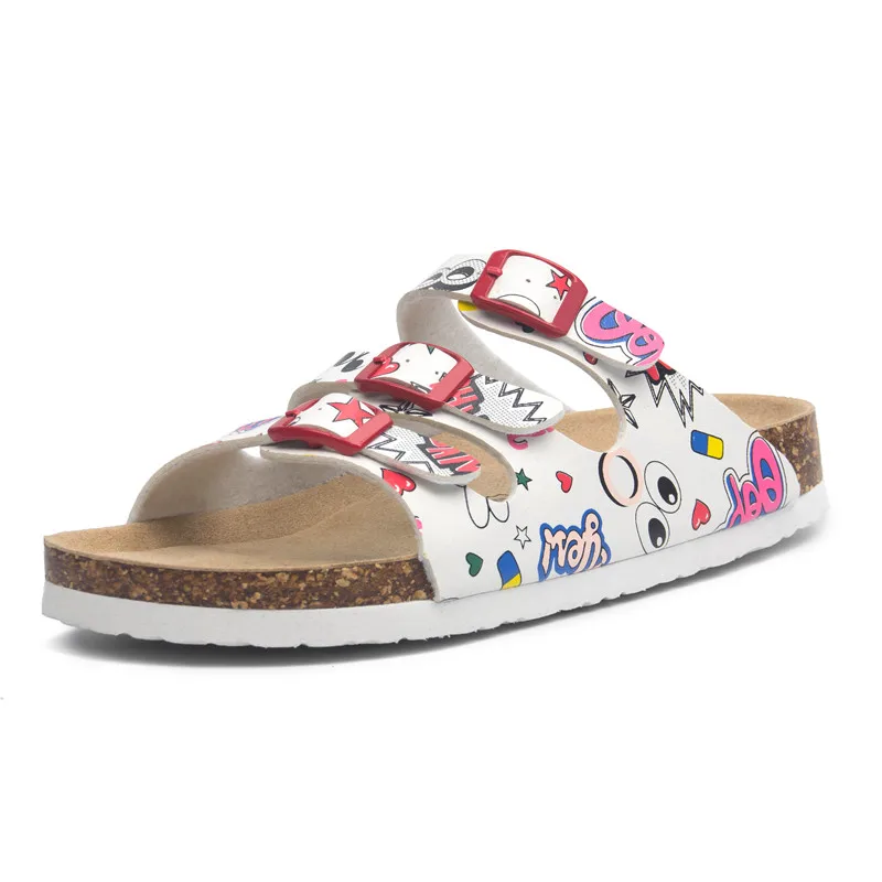 Женские пробковые шлепанцы повседневные пляжные на плоской подошве с пряжкой