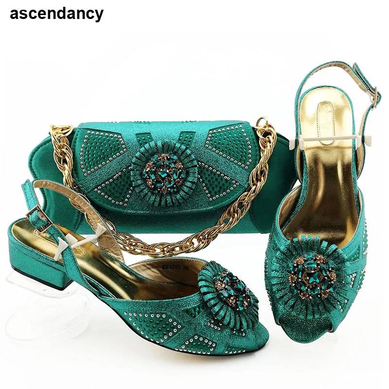 

Fashion Italian Italy Women Wedding Shoes with Bag Set with Rhinestone Plus Size Italian Shoes with Matching Bags Buckle Strap