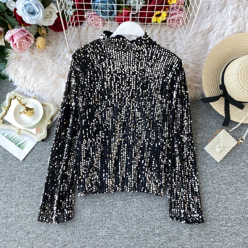 white sequins Neploe,, приталенный пуловер с блестками, тонкая водолазка с длинным рукавом, топы, Повседневная мода, шикарные женские джемперы 56069 - Цвет: white sequins