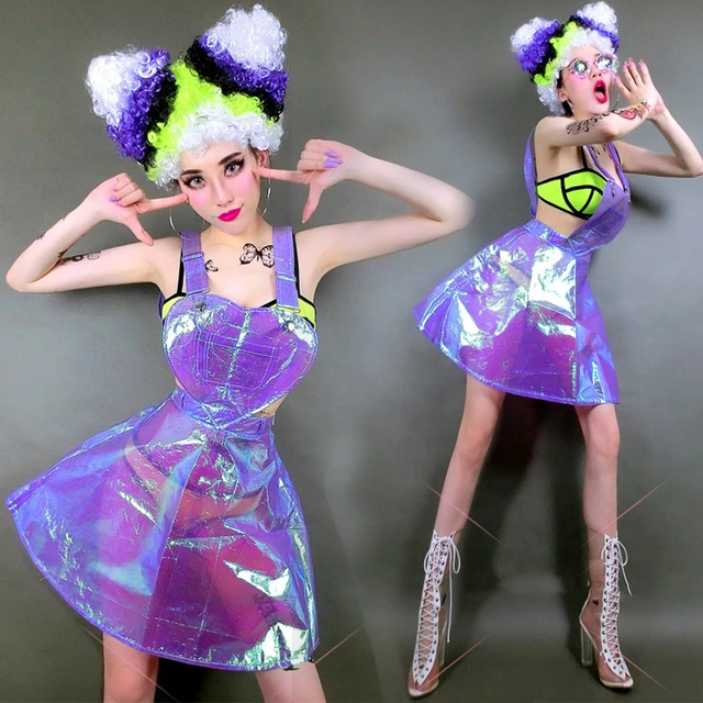 Hologram Harajuku Ladies Sexy Queen Plastic PVC Dress Festival Clear Strap  Dress