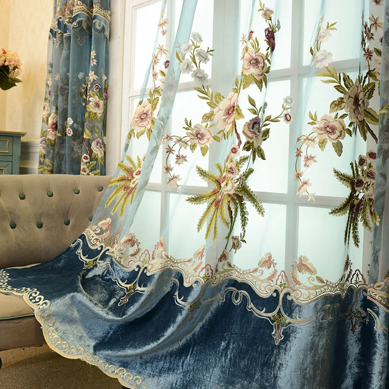 Classic Tulle Floral Curtain For Home Decorations Embroidered Window Sheer Cover 