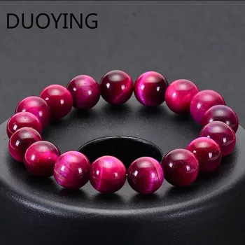 

Natural Stone Beads Bracelet Charm Rose Red Tiger Eye Stone Bracelets For Women Men Stretch Bangle Yoga Jewelry Gift