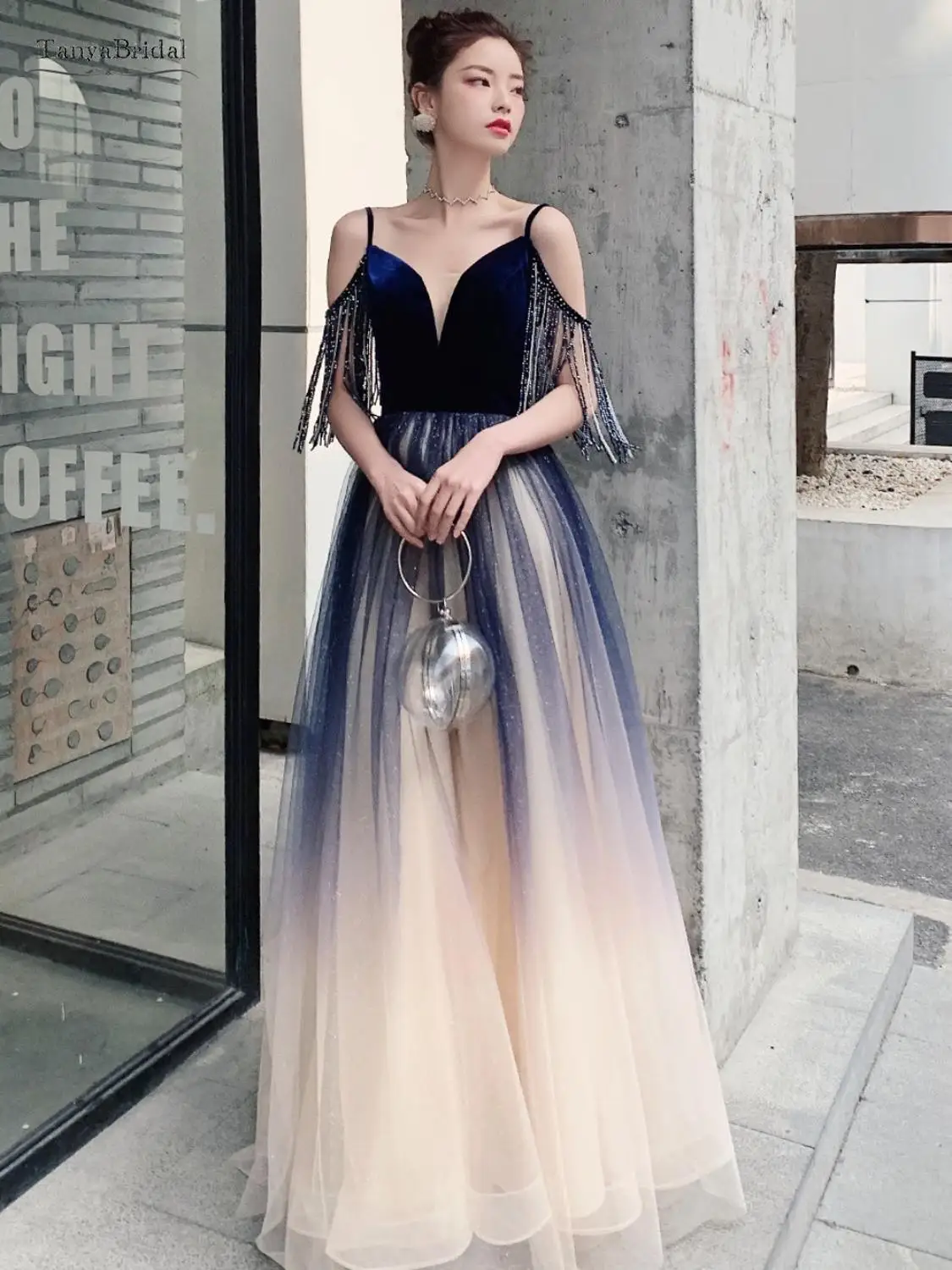 Prom Dresses With Tassel Sleeves Lace 