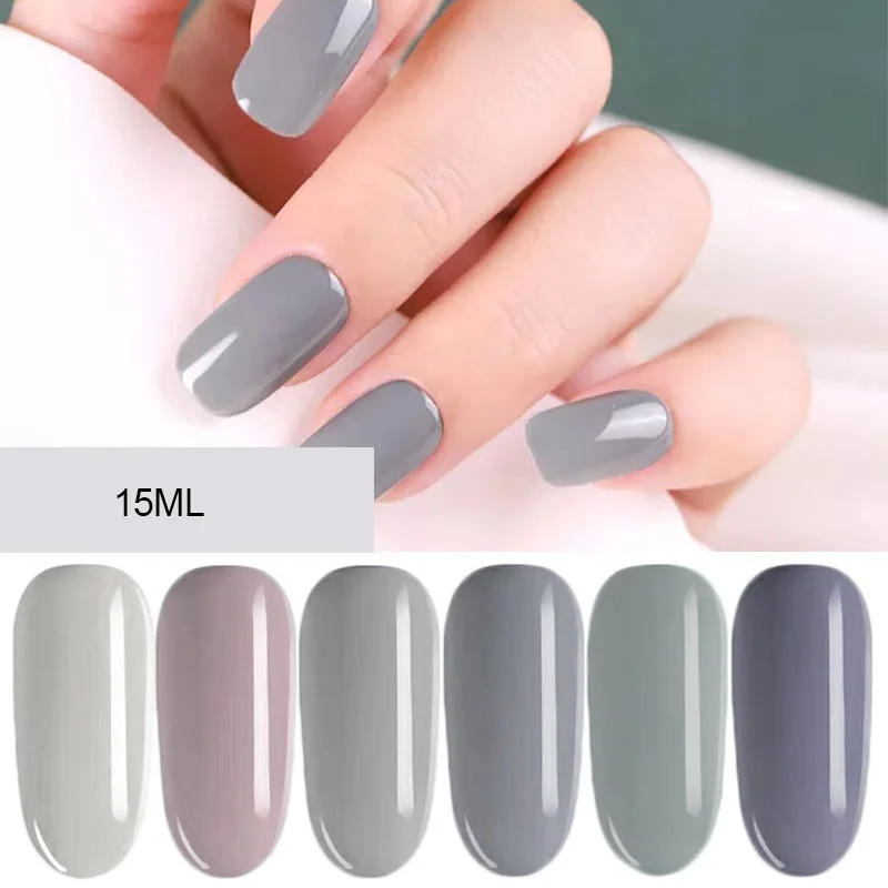 

Fashion Gray Color Nail Polish Gel for Women Semi-Permanant Pure Color UV Gel Lacquer Manicure Varnishes 2019 Hot