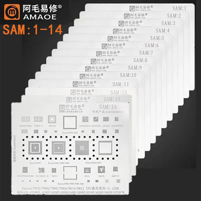 US $50.95 14PCS BGA Reballing Stencil For Samsung all models CPU RAM PMIC WIFI AUDIO S7 S8 A40S NOTE8 Charging CHIP IC TIN Solder Template