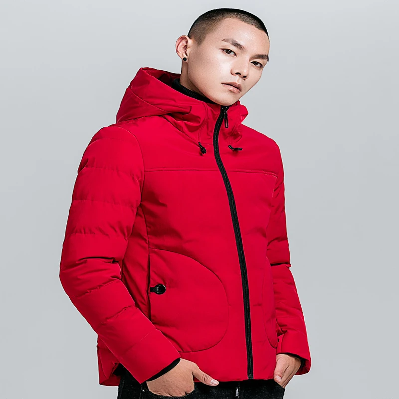 

New Winter Fashion Casual Keep Warm Thicken Bright-coloured Men's Hooded Jackets Solid Zipper Male Coats Streetwear