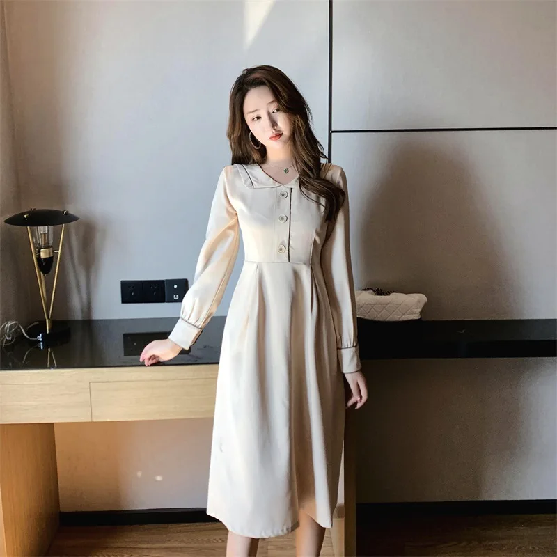 

Photo Shoot Autumn Clothing 2019 New Style French Hepburn Wind Fat Mm Waist Hugging Slimming Goddess-Style Dress Dress