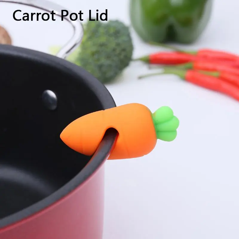 Silicone Carrot Design Spill-proof Pot Lid Rack Creative Overflow Stoppers Pot Cover Lifter For Kitchen