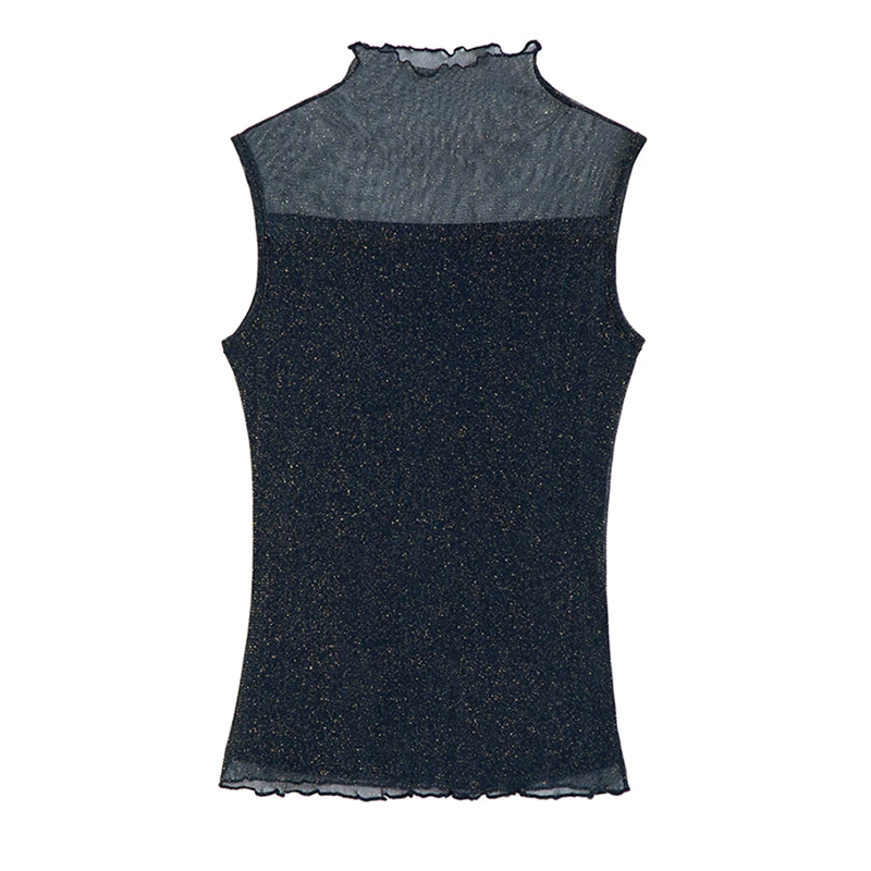 Shiny Lurex Lace Transparent Mesh Casual Summer Women Tank