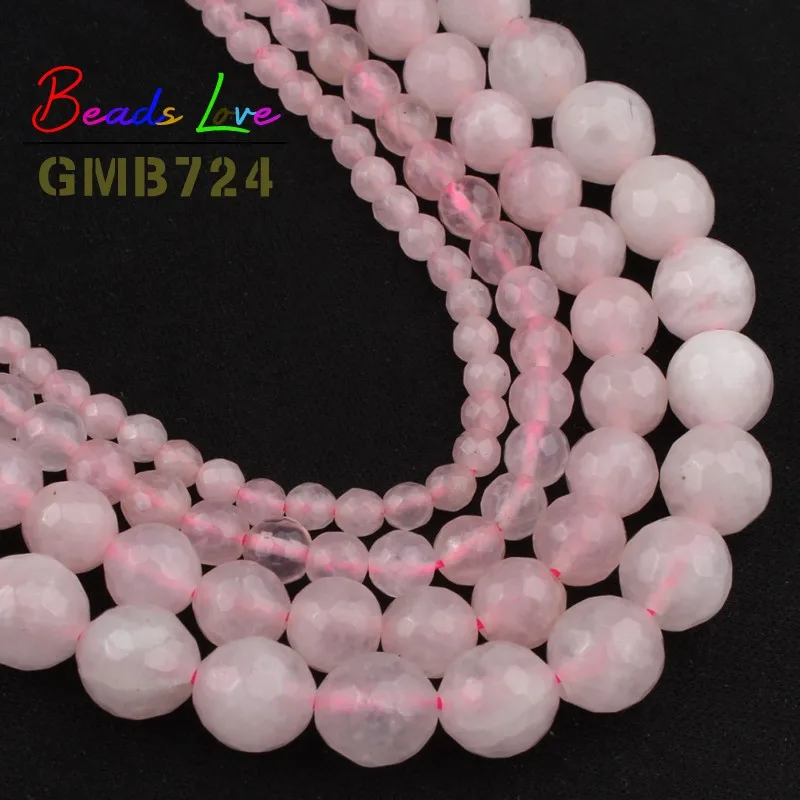 

wholesale Natural Stone Faceted Pink crystal 15.5" Pick Size 4 6 8 10 12mm Diy Charm Rose quartzs Round Beads for Jewelry Making
