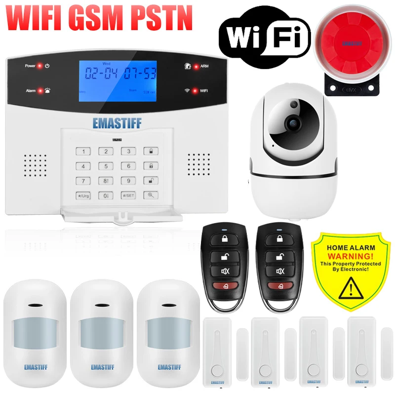 IOS Android APP Wired Wireless Home Security Tuya WIFI PSTN GSM Alarm System Intercom Remote Control Autodial Siren Sensor Kit smart alarm keypad Alarms & Sensors