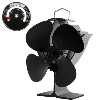 

Stove Fan 4 Blade Wood Heater Eco Fireplace Fire Heat Powered Fuel Saving Black