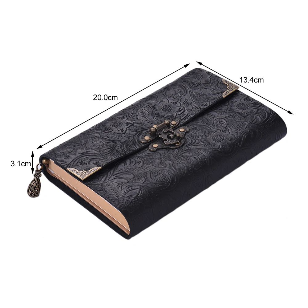 

Soft Embossed Pattern Leather Travel Notebook with lock and Key Diary Notepad Kraft Paper for Travelers Sketching & Writing