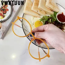 VWKTUUN, модные круглые очки, оправа, винтажные, большие очки, оправа для женщин, одноцветные, прозрачные линзы, компьютер, близорукость, поддельные очки