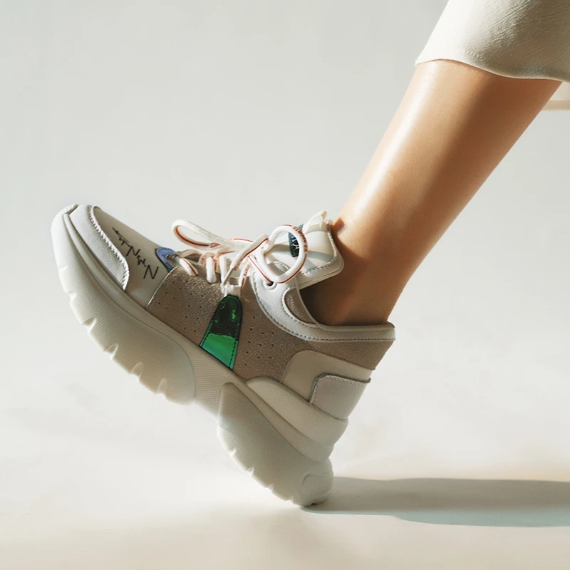Zapatos de mujer; кроссовки на платформе; женская повседневная обувь из коровьей кожи; Разноцветные Женские кроссовки basket femme