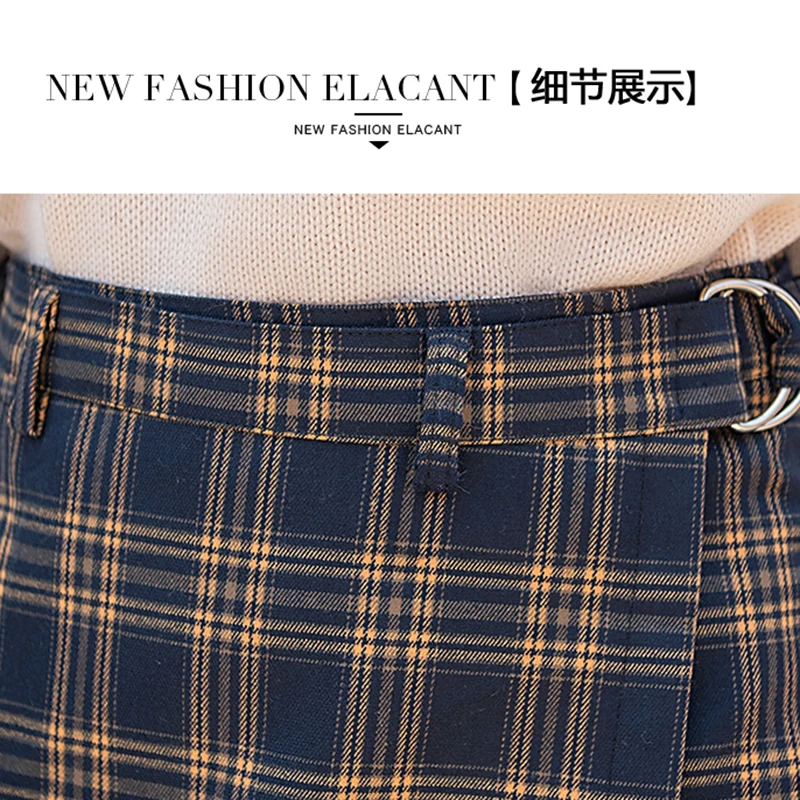 Осенне-зимняя мини-юбка с высокой талией, 3 цвета, шерстяные клетчатые юбки для женщин, s с поясом, корейский стиль, высокое качество, Jupe Femme