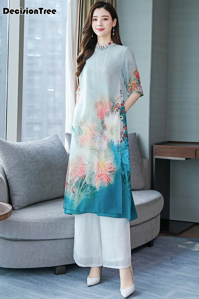 ao dai женское японское хлопковое aodai yukata высококачественное вьетнамское женское платье чонсам - Цвет: color1