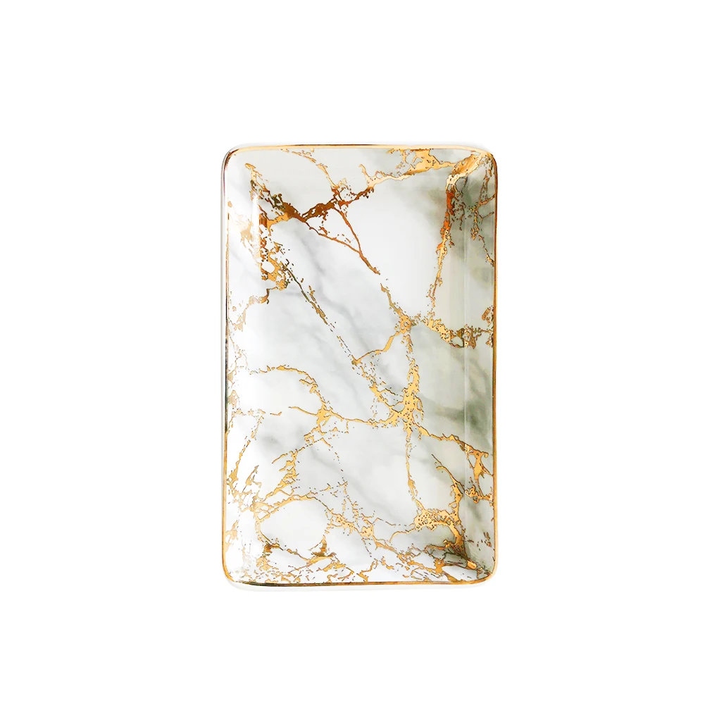 

Food Kitchen Jewelry Display Ceramic Desktop Organizer Marble Pattern Storage Tray Nordic Style Home Practical Rectangular