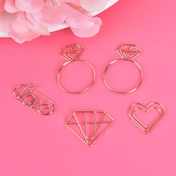 

5 PCS Cartoon Rose Gold Paper Clip Metal Bookmark Memo Clips Kawaii Stationery School Office Supplies