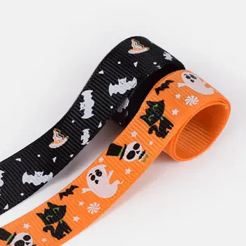 

2019 New Halloween Decorative Ribbon 23m Roll width 22mm Black Halloween Decorative Ribbons with Horrible house skull pattern