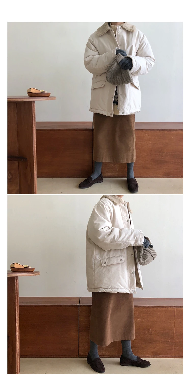 Новая Теплая женская куртка из овечьего меха, осенние куртки с отложным воротником и карманами