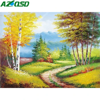 

AZQSD Painting By Number Canvas Kits Tree DIY Decoration Coloring By Numbers Natural Landscape Drawing On Canvas Home Wall Art