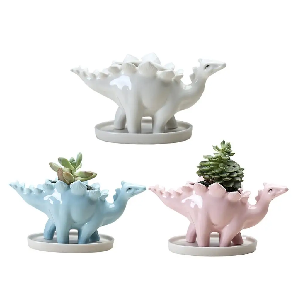 

Ceramic Stegosaurus Flower Pot Planter with Tray Creative Dinosaur for Pot Succulent Plants Home Garden Desktop Decoration