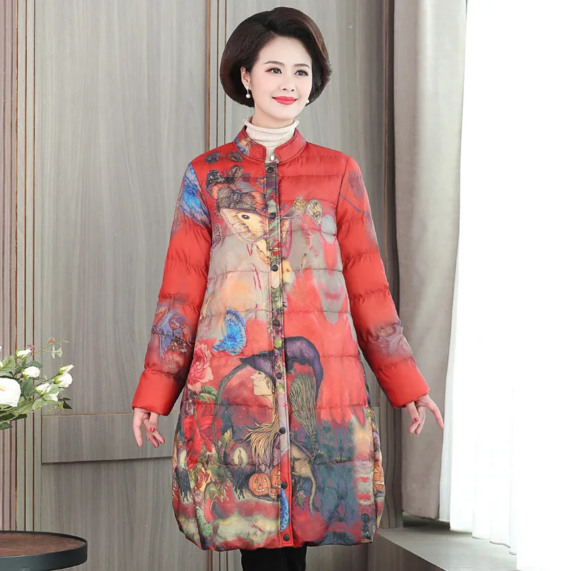 

Plus-sized Printed Cotton Coat Cotton-padded Clothes Women's Mid-length Winter 2018 New Style Middle-aged Women Dress Cotton-pad