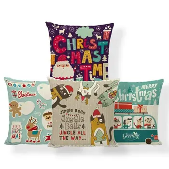 

Hippie Christmas Cushion Cover Cat Girl Santa Gingerbread Man Decorative Pillow