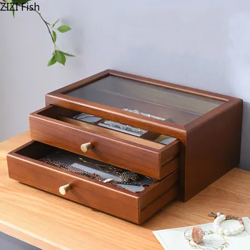 

2 Layer Pine Wood Box Rectangular Jewelry Storage Box Ring Bangle Earring Necklace Storage Box Desktop Storage Tools