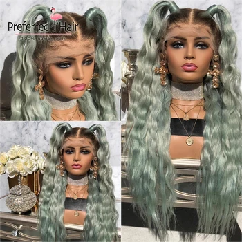 

Preferred Ombre Green Lace Front Human Hair Wigs Preplucked Pink Loose Deep Wave Wig Brazilian Remy Full Lace Wig with Baby Hair