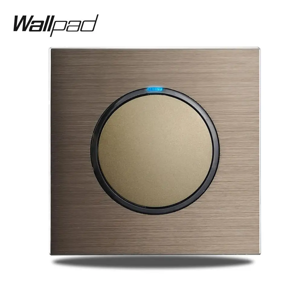 Wallpad-led Indicador Redondo Design Único Push Clique Wall Light Switch Alumínio Escovado Satin Metal Painel Brown l6 Gang