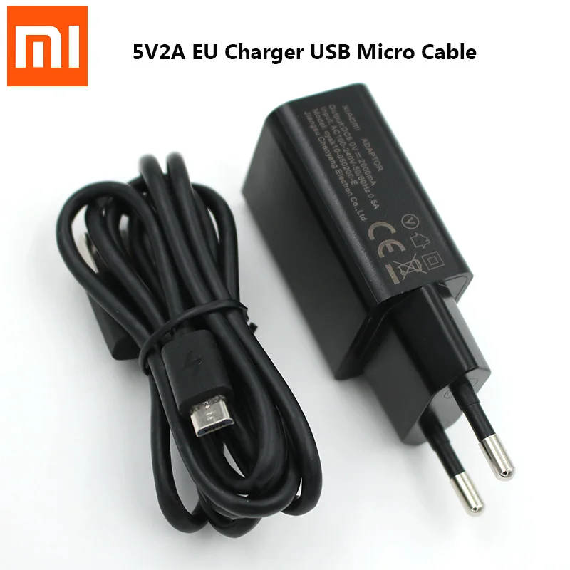Xiao mi 5 В/2A EU адаптер питания зарядное устройство mi cro USB кабель Быстрая зарядка для Red mi 7 7a 6a 5a 4a 6 5 4 plus mi A2 Lite S2 - Цвет: Black