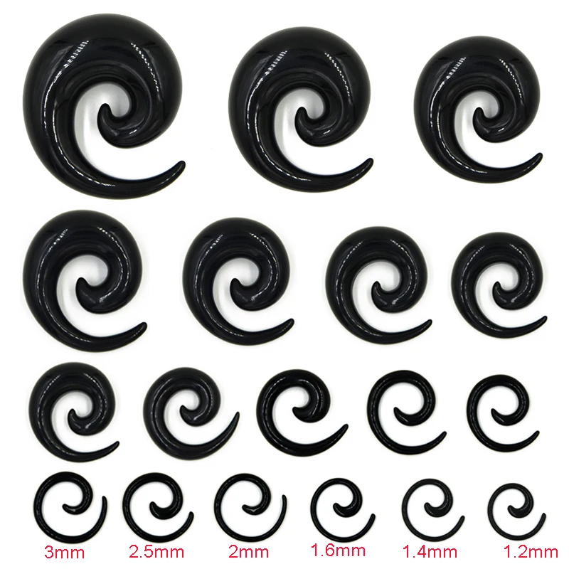 Jauges d'oreille en spirale en acrylique noir et blanc, bouchons d'étirement, extenseurs de tunnel, bijoux de piercing corporel, 1.6mm-24mm, 2 pièces par lot