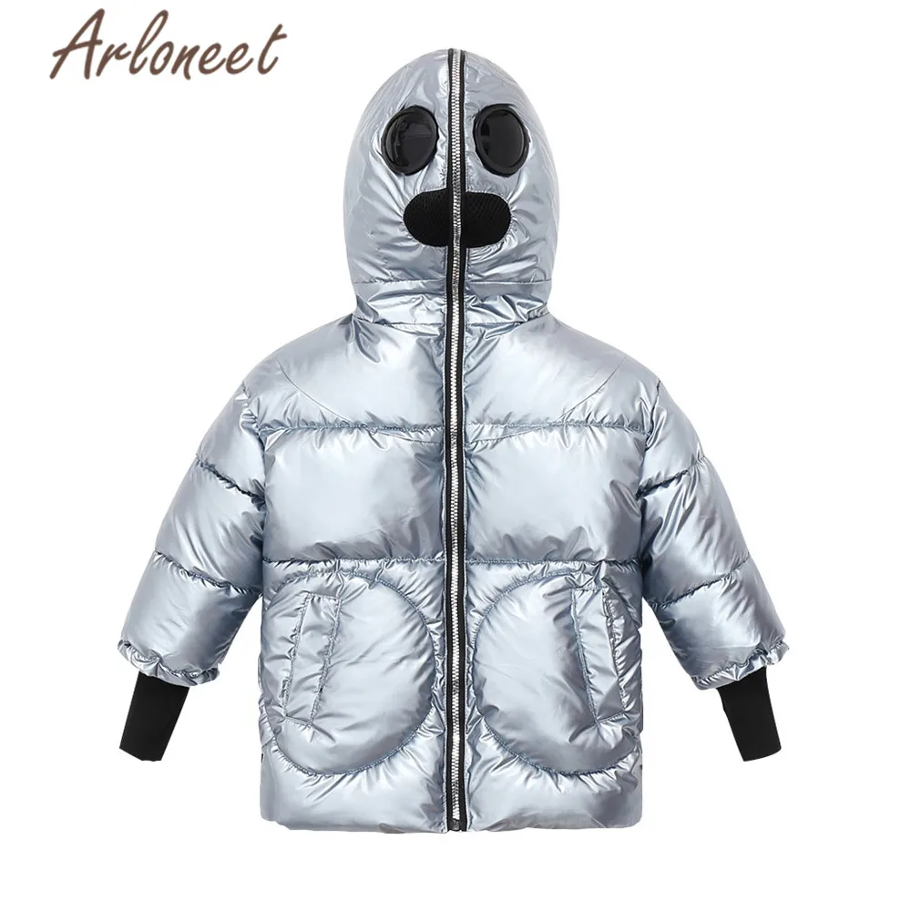 ARLONEET Coats Baby Girls Hooded Coat Boys Winter Thick Coat Cartoon Alien Outerwear Children Parka Kids Windproof Outerwear
