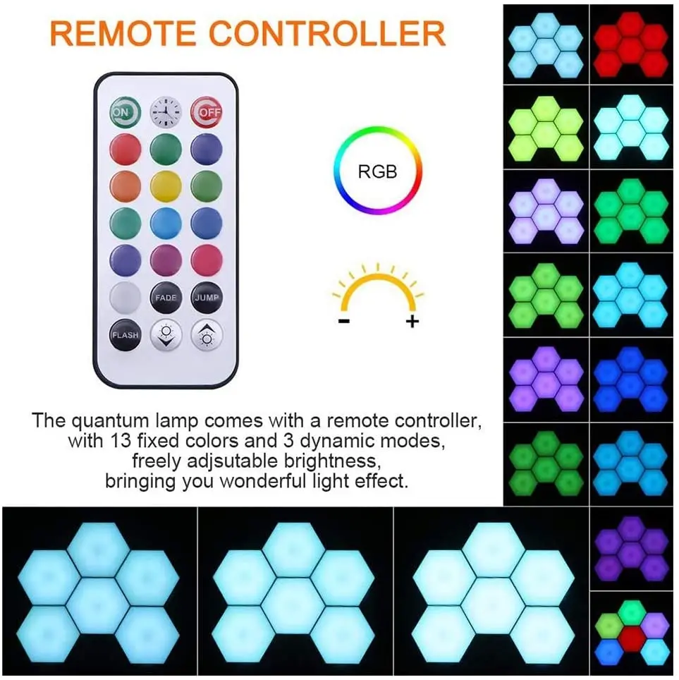 Lâmpada led hexagonal rgb, luminária led de