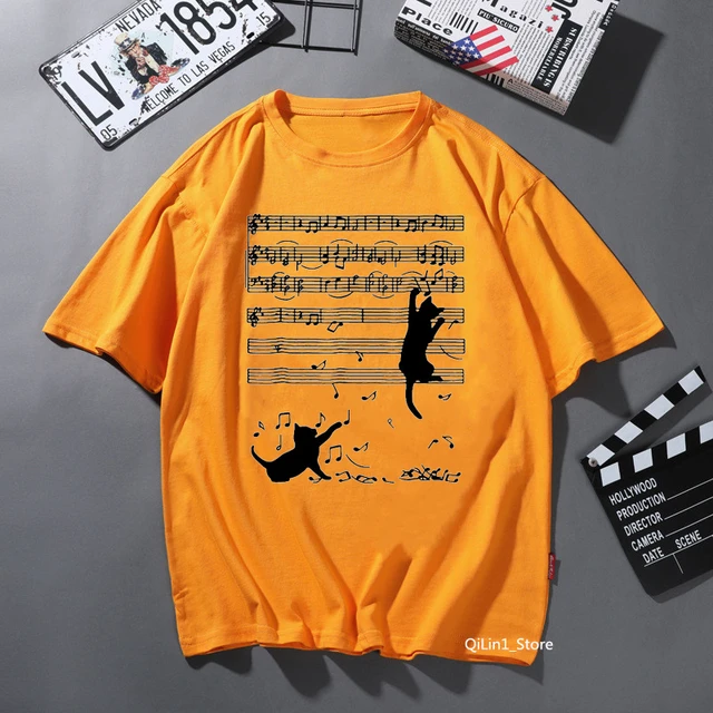 Cut Black Cat Animal Print T-shirt Women Clothes 2022 Funny Sheet Music Cat  Music Note Kitten T Shirt Femme Solid Tshirt Female - T-shirts - AliExpress