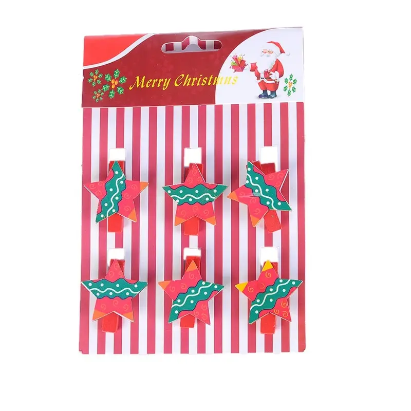 D 6 шт. деревянные зажимы Navidad Новогодние рождественские украшения для дома Новогодний Декор зажимы для пищевых мешков зажимы для банкнот 3,5x2,5 см - Цвет: D