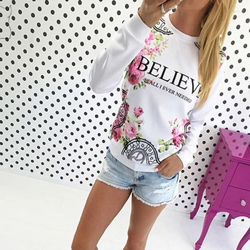 

GAOKE Letter Printed Floral Hoodies Fashion Women Harajuku Sweatshirt Autumn Long Sleeve O-Neck Pullovers Sudadera Mujer