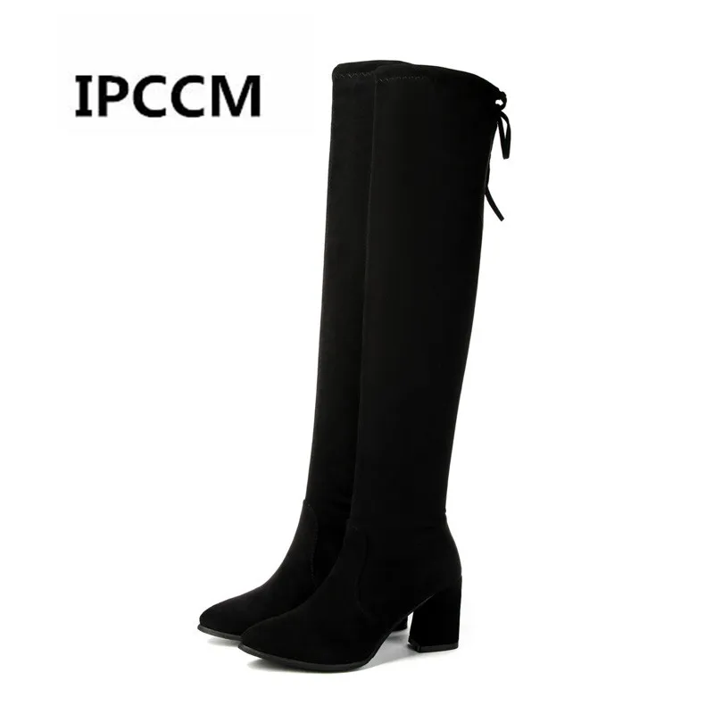 

Long Tube Over The Knee Boots Female 2019 Autumn Winter New Thick With Boots Fashion Pointed High-heeled Suede Elastic Boots