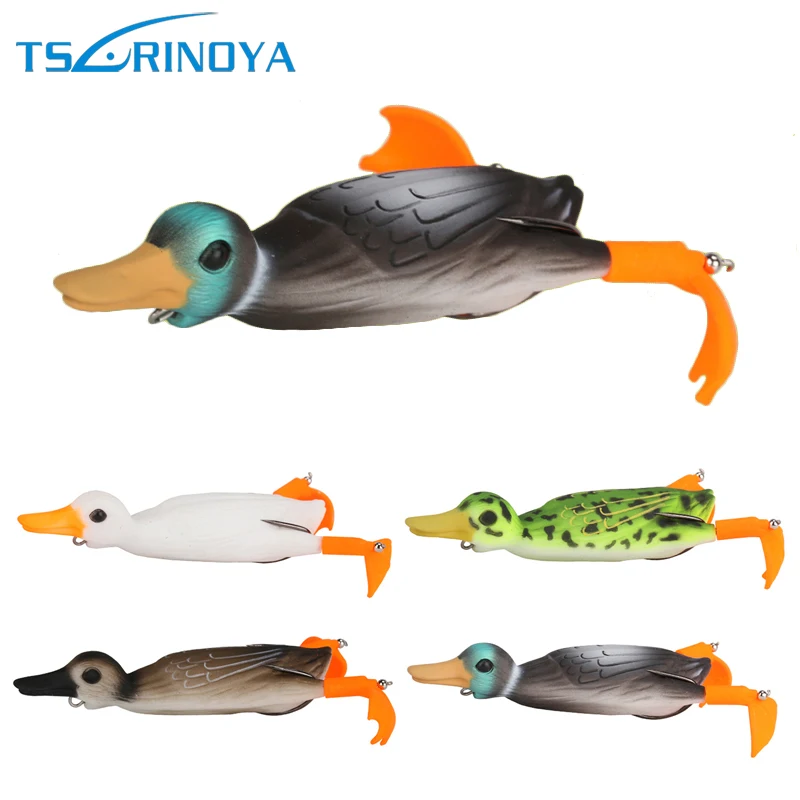 

Tsurinoya Topwater Fishing Lure DUCK Floating Artificial Bait 18.5g/100mm with Rotating Feet Soft Silicone Body Double Hooks