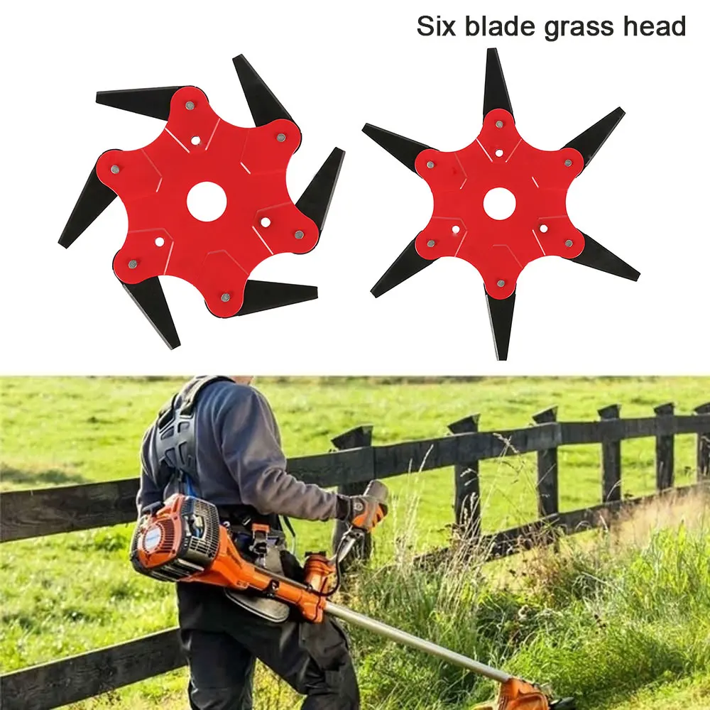 

6 Blades Cutter Head Grass Trimmer Brush Red 65Mn Weed Brush Cutting Head Garden Power Tool Accessories for Lawn Mower