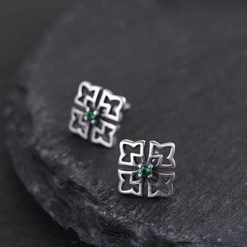 Серьги FNJ Lucky Clover из серебра 925 пробы, оригинальные серьги-гвоздики из чистого серебра S925 пробы для женщин, ювелирные изделия с зеленым цирконием
