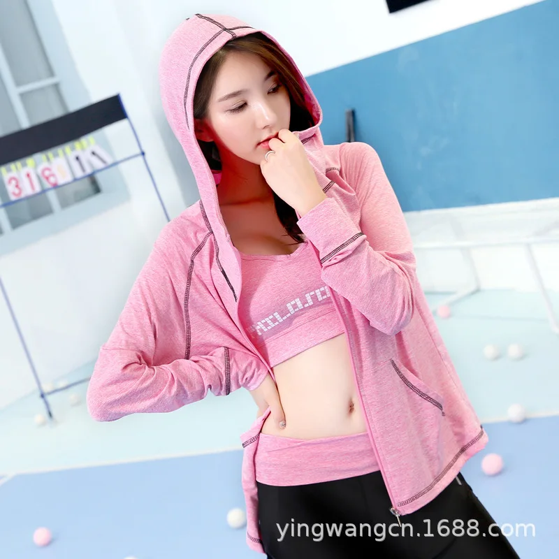 Осенняя и зимняя горячая Распродажа, куртка для йоги, корейский стиль, современный и трендовый/женский спортивный костюм на молнии с капюшоном для фитнеса и бега
