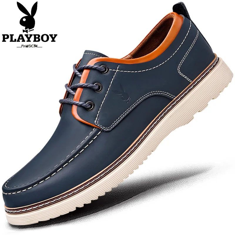 

PLAYBOY Leather Shoes Men's Spring And Autumn New Style Casual Leather Shoes England Fashion MEN'S SHOES Youth Low-top Shoes Men