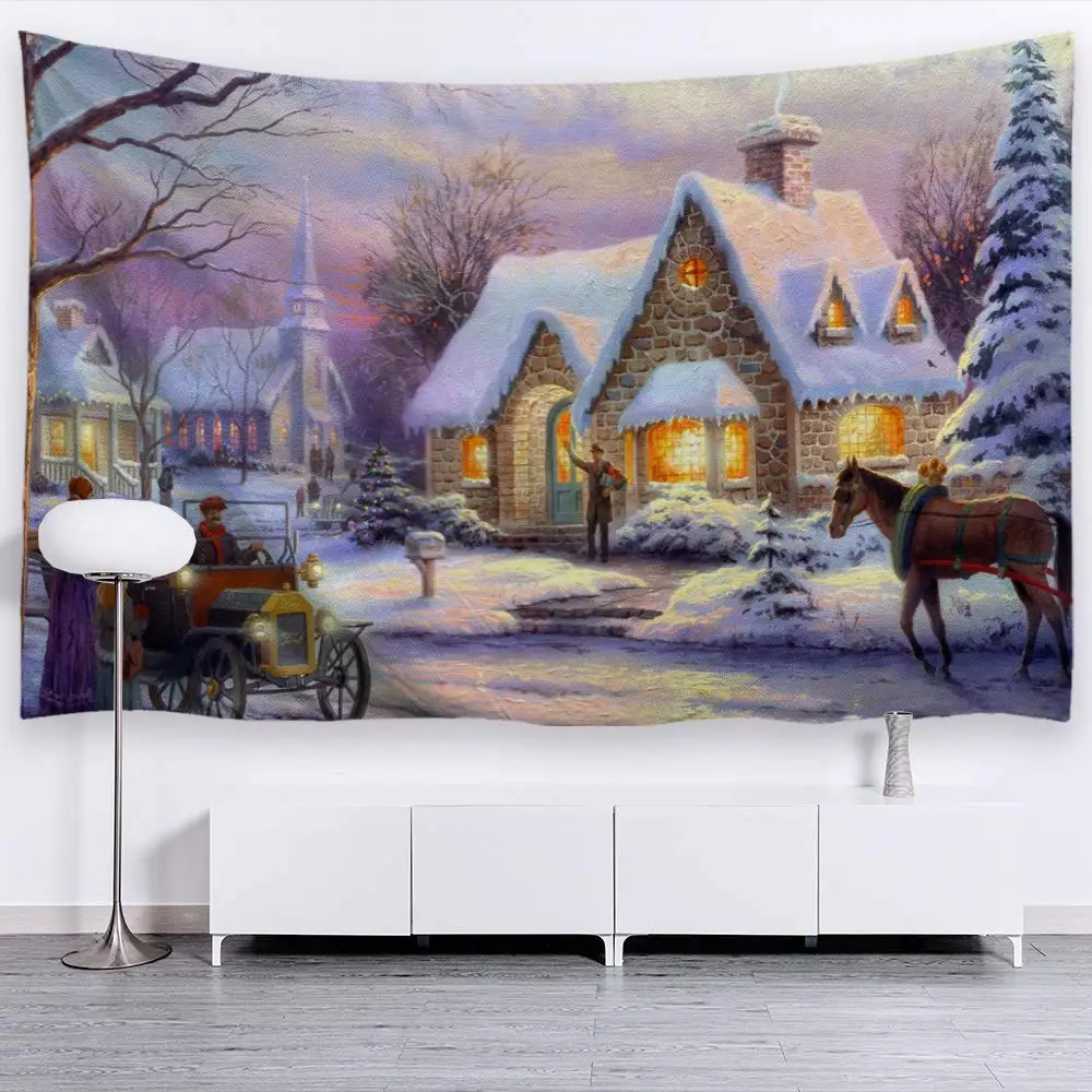 Рождественские гобелены настенные подвесные зимние снежные классические сцены
