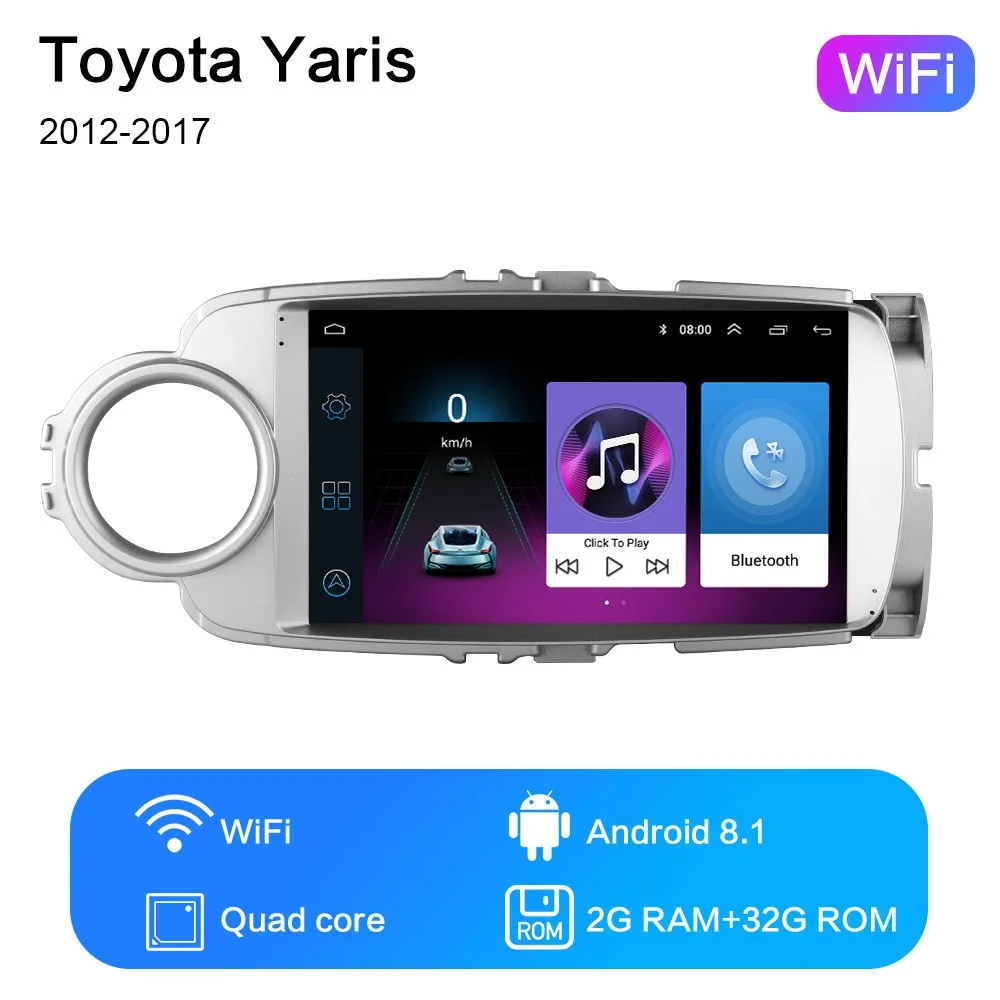 WiFi 2G-32G 2G+ 32G " 2din Android 8,1 GO автомобильный dvd-плеер для Toyota Yaris 2012 2013 20014 автомобильный Радио gps навигация wifi - Цвет: WiFi 2G-32G