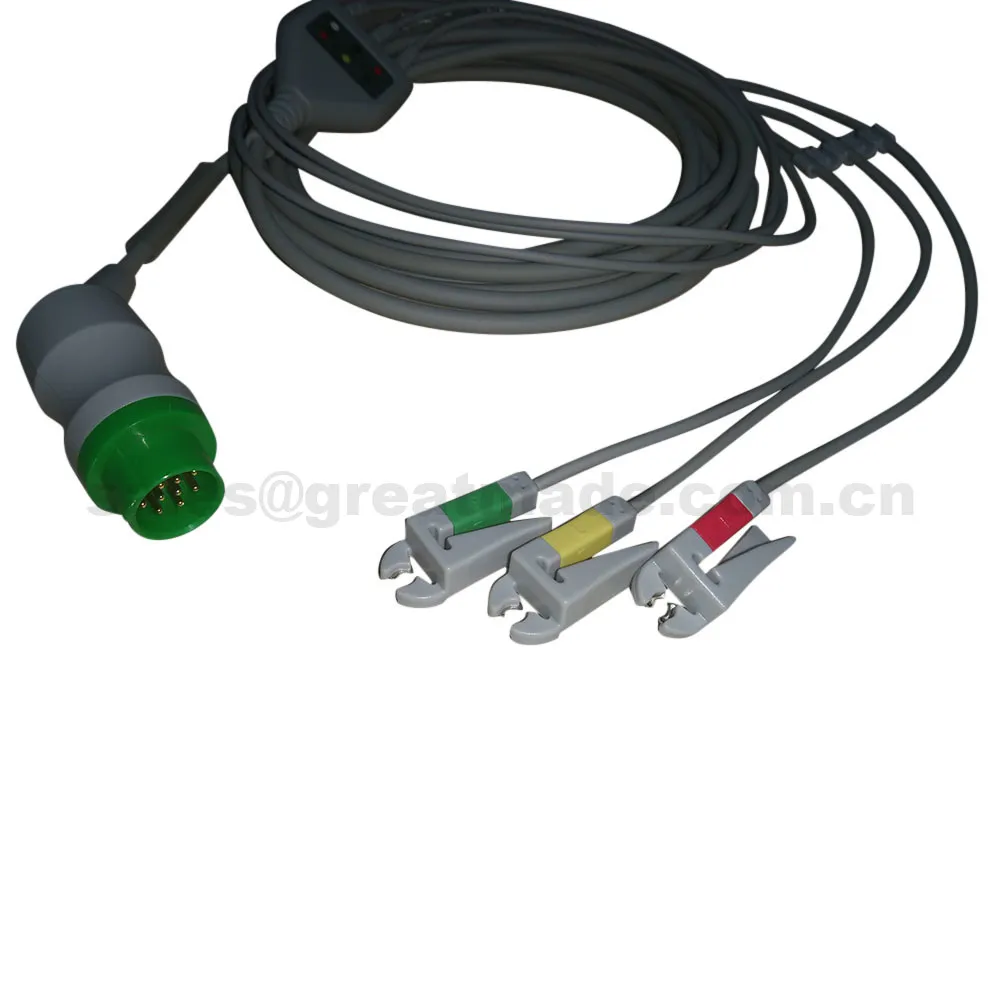 Mindray 12pin цельный ECG кабель с leadwires, 3-lead, 5ld, snap - Цвет: MC033-3IG